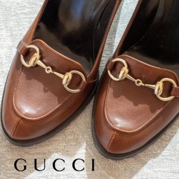 Like New, Gucci Leather Horse-bit Lug Sole Heels - Picture 4 of 16
